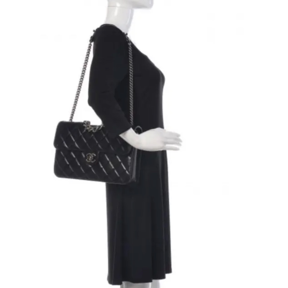 Chanel black quilted glossy glazed calfskin large Perfect Edge Flap bag